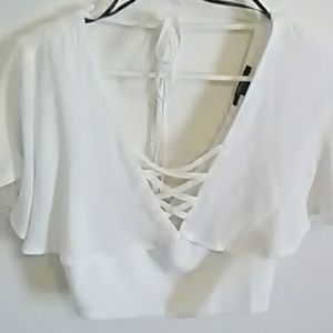 Lace up white crop top